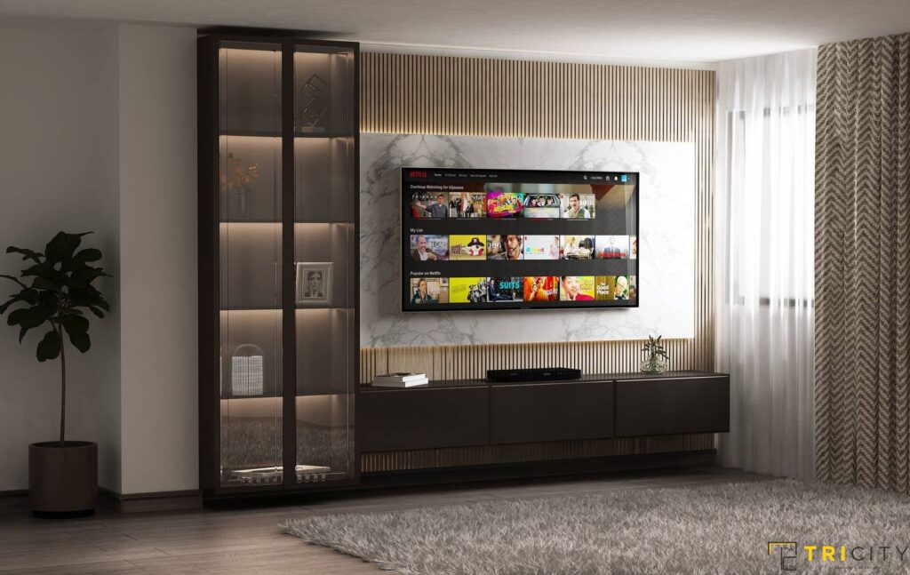 Fancy wood TV showcase design