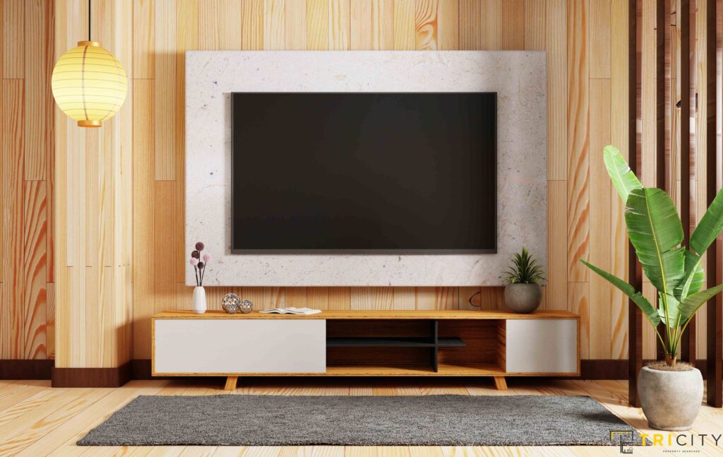 Fancy wood TV showcase design