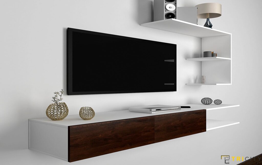 Fancy wood TV showcase design