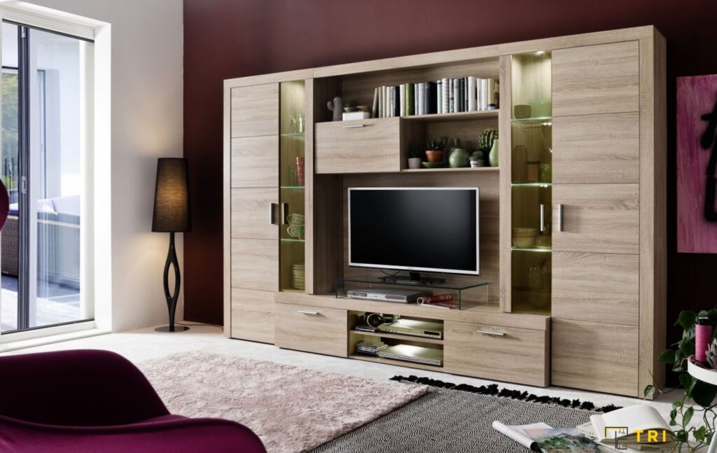 Wood TV showcase design for living room