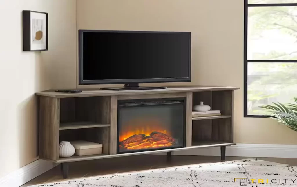 Corner wood TV showcase design