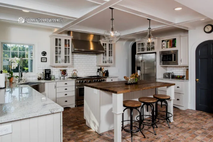 Cottage Chic Brick Floor Kitchen