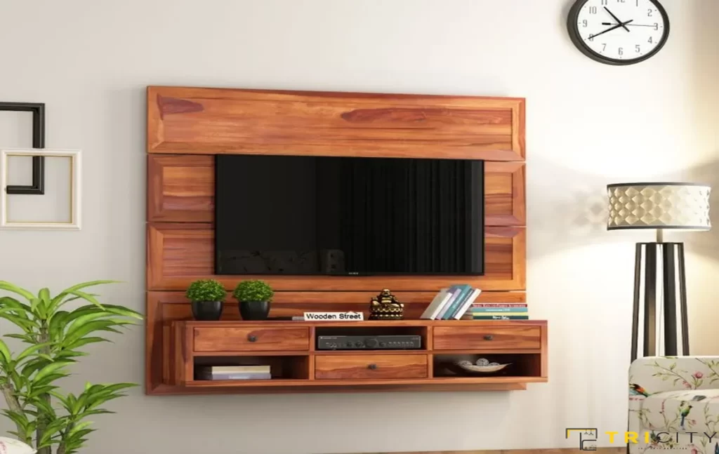 Designer wood TV showcase design