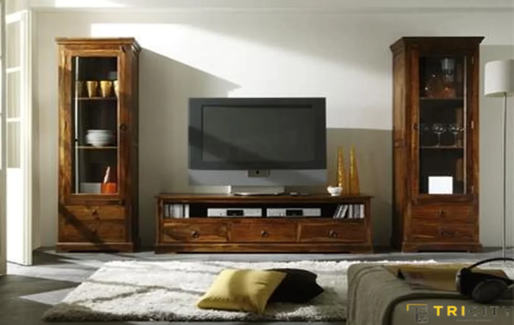 Designer wood TV showcase design