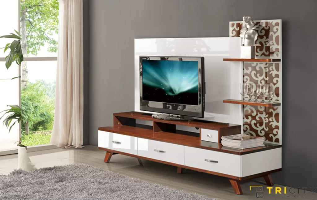 Designer wood TV showcase design