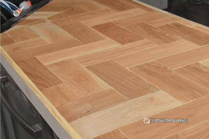 DIY Wood Bathroom Countertop with Herringbone Patterns