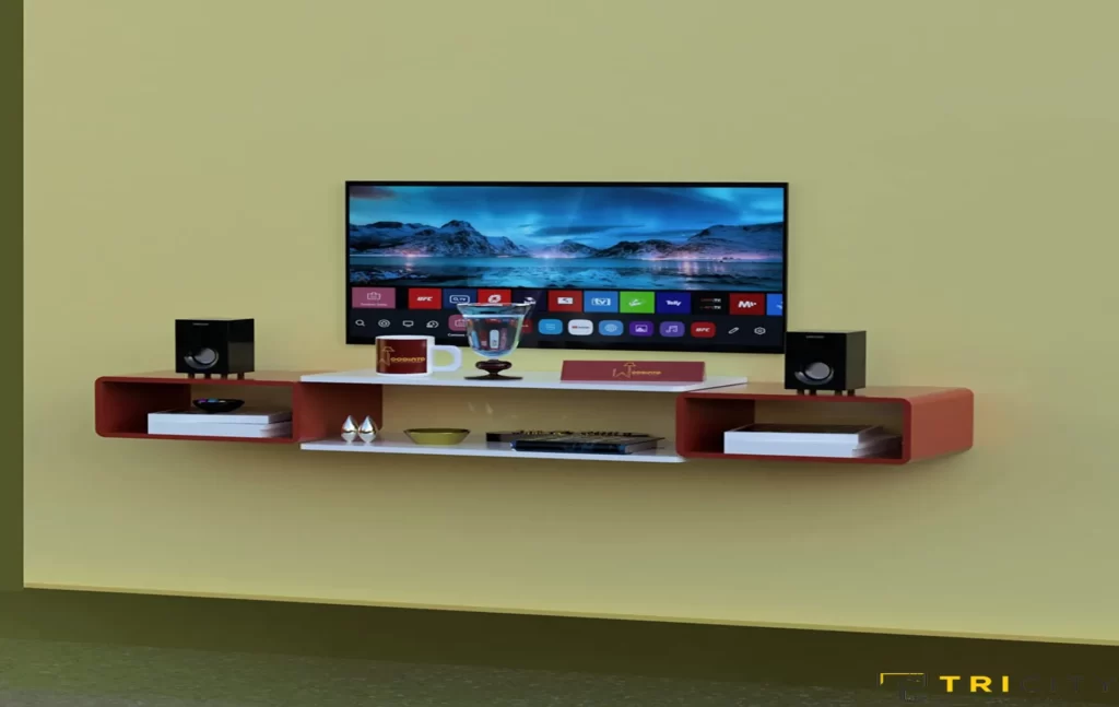 Floating wood TV showcase design