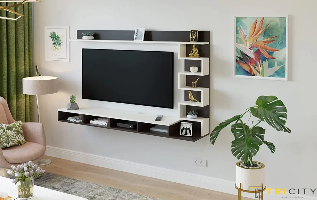 Floating wood TV showcase design