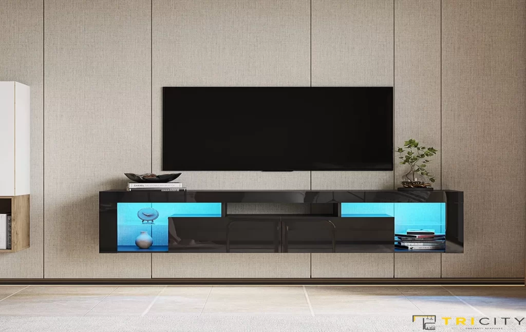 Floating wood TV showcase design