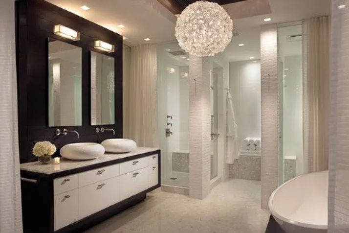 Huge Chandelier in bathroom