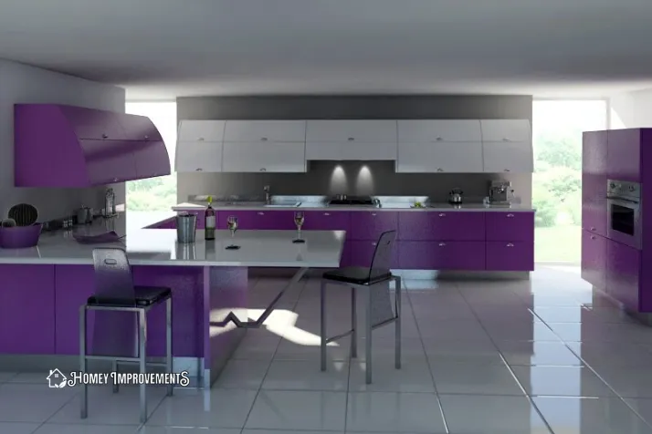 Plain Grey Kitchen with Purple Color