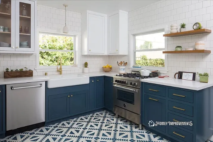 Two-Tone Kitchen with Patterned Floor Tile