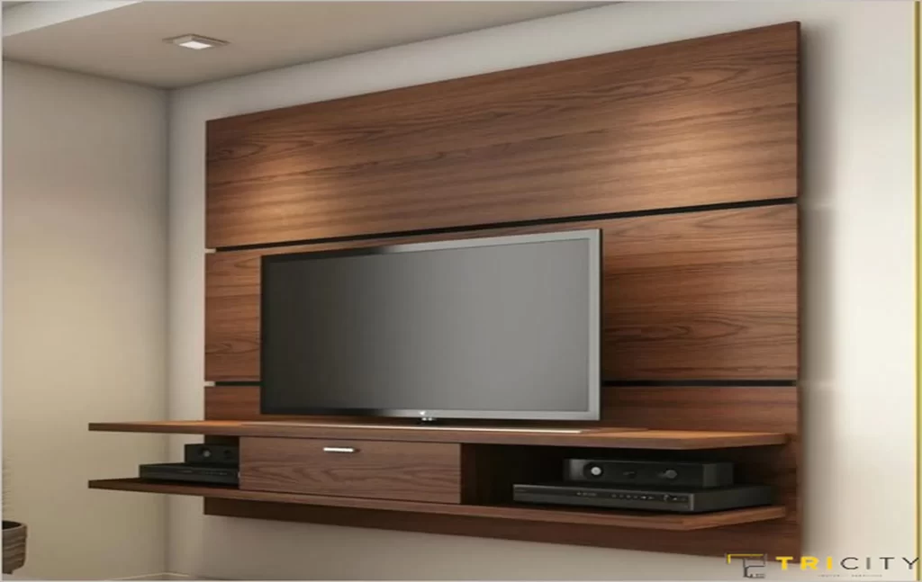 Wall mount wood TV showcase design