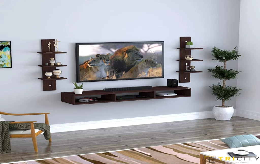 Wall mount wood TV showcase design