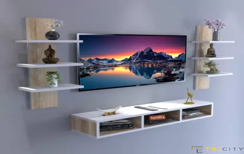 Wall mount wood TV showcase design