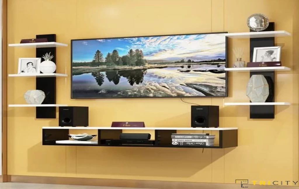 Wall mount wood TV showcase design