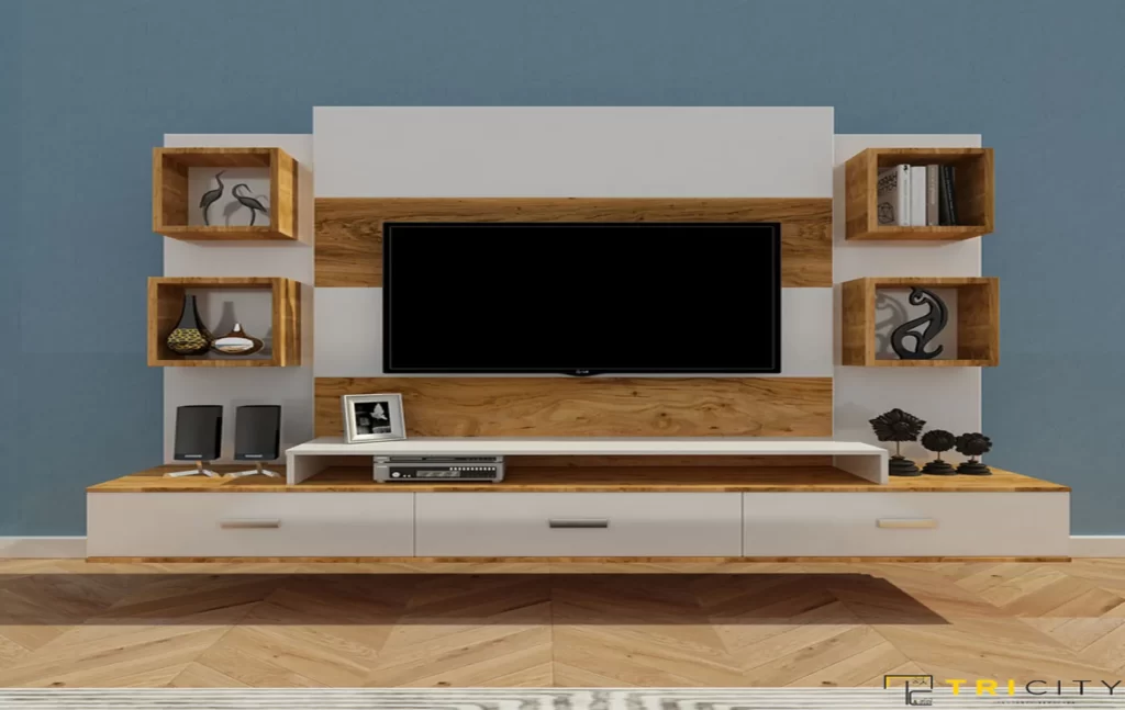 Wall mount wood TV showcase design