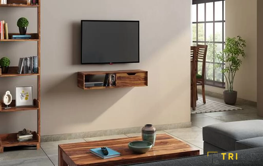 Wall mount wood TV showcase design