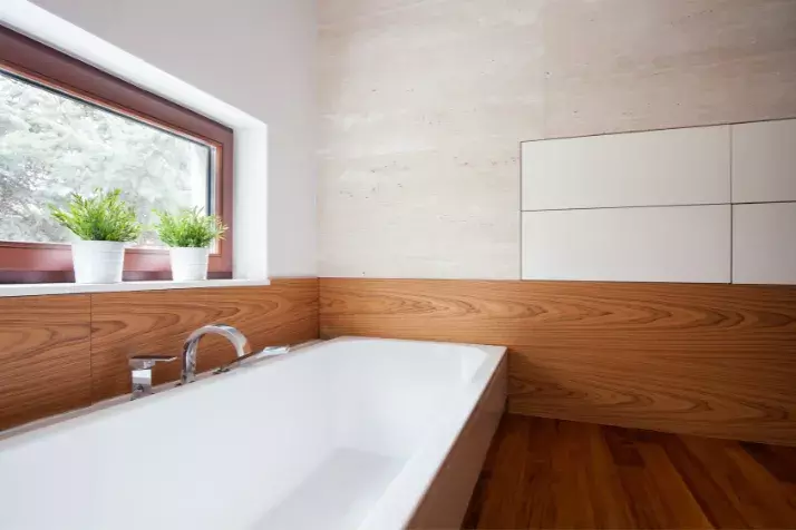 Wood with Porcelain Washroom Design